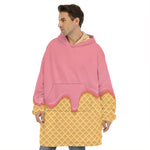 Pink Ice Cream Melted Print Hoodie Blanket