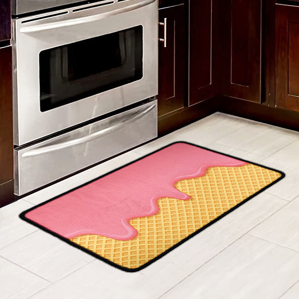 Pink Ice Cream Melted Print Kitchen Mat