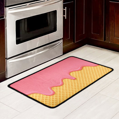 Pink Ice Cream Melted Print Kitchen Mat