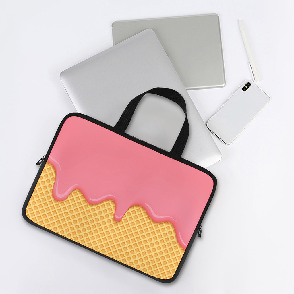 Pink Ice Cream Melted Print Laptop Sleeve With Handle