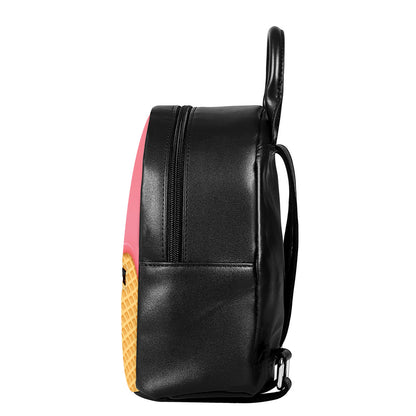Pink Ice Cream Melted Print Leather Backpack