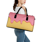 Pink Ice Cream Melted Print Leather Duffle Bag