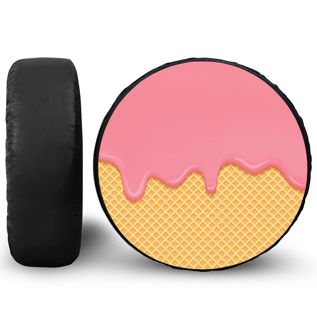Pink Ice Cream Melted Print Leather Spare Tire Cover