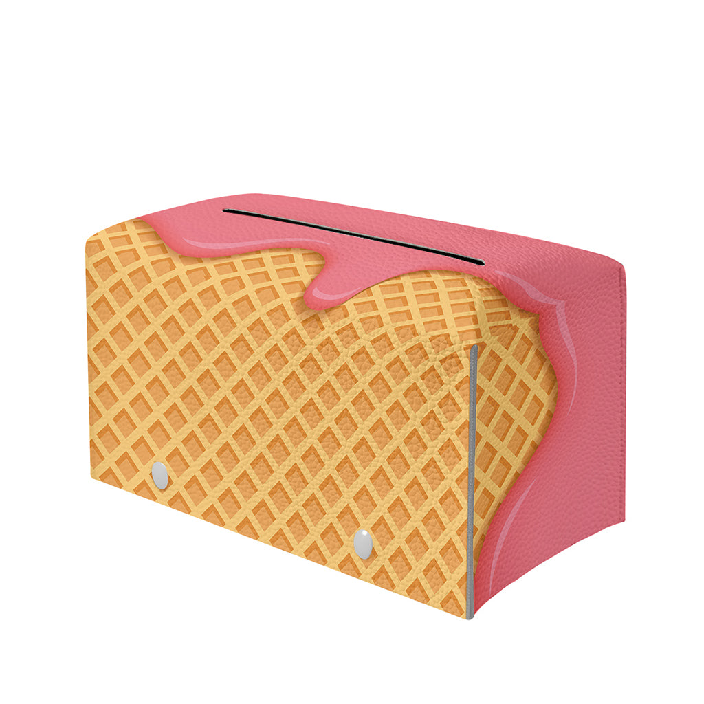 Pink Ice Cream Melted Print Leather Tissue Box Cover