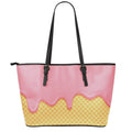 Pink Ice Cream Melted Print Leather Tote Bag With Zipper