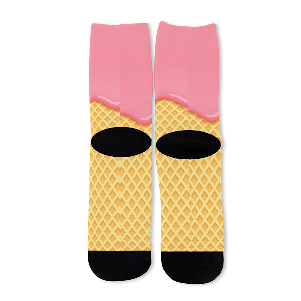 Pink Ice Cream Melted Print Long Socks