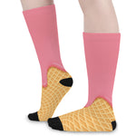 Pink Ice Cream Melted Print Long Socks