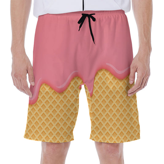 Pink Ice Cream Melted Print Men's Beach Shorts