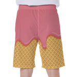 Pink Ice Cream Melted Print Men's Beach Shorts