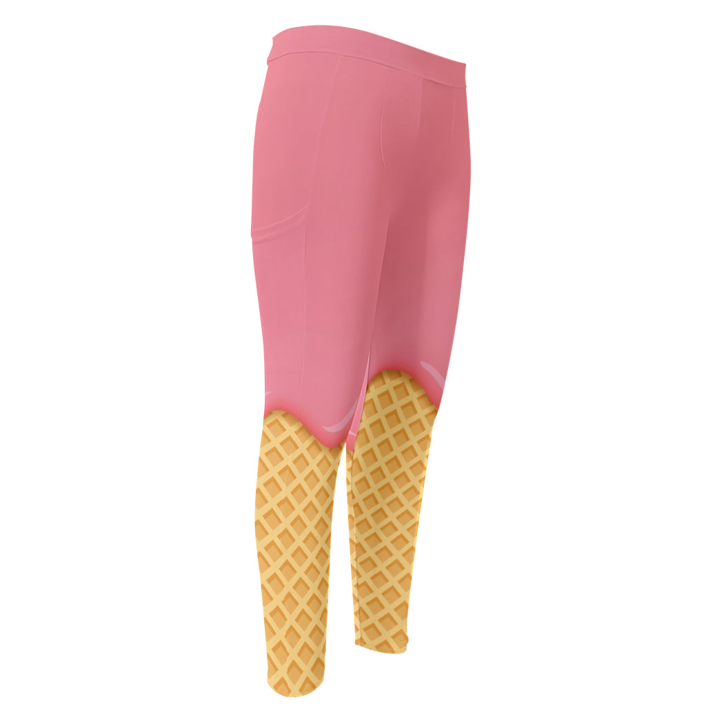 Pink Ice Cream Melted Print Men's Compression Pants