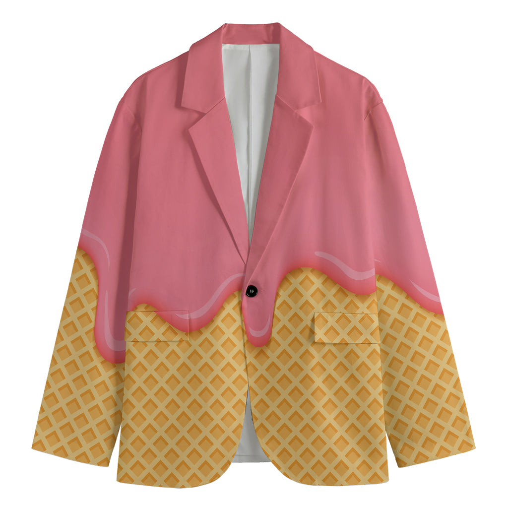 Pink Ice Cream Melted Print Men's Cotton Blazer