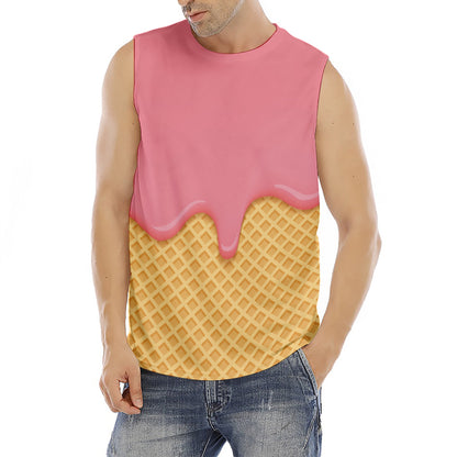 Pink Ice Cream Melted Print Men's Fitness Tank Top