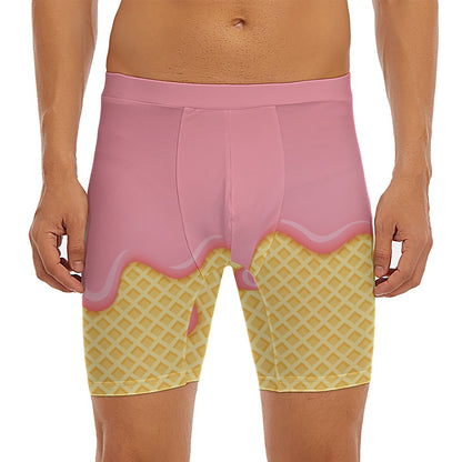 Pink Ice Cream Melted Print Men's Long Boxer Briefs