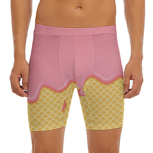 Pink Ice Cream Melted Print Men's Long Boxer Briefs