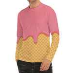 Pink Ice Cream Melted Print Men's Long Sleeve Rash Guard