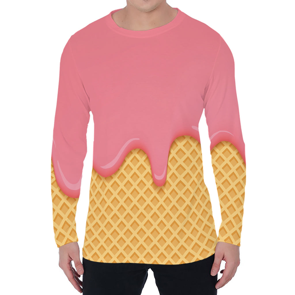 Pink Ice Cream Melted Print Men's Long Sleeve T-Shirt