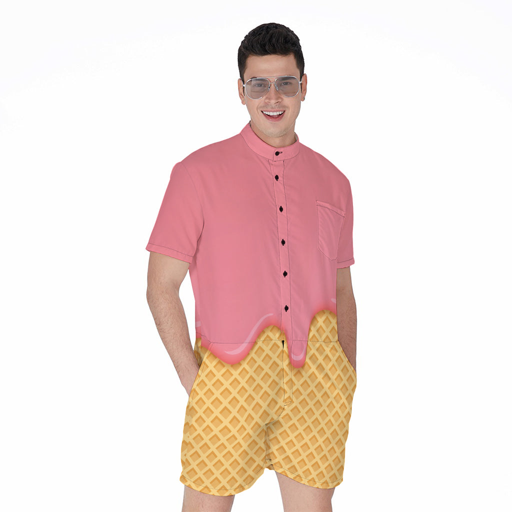 Pink Ice Cream Melted Print Men's Rompers