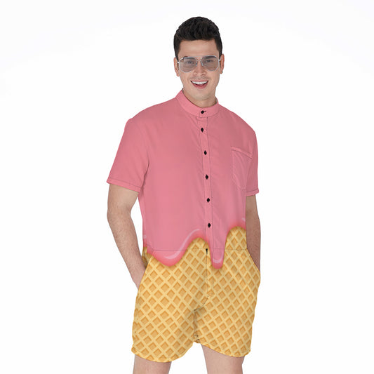 Pink Ice Cream Melted Print Men's Rompers