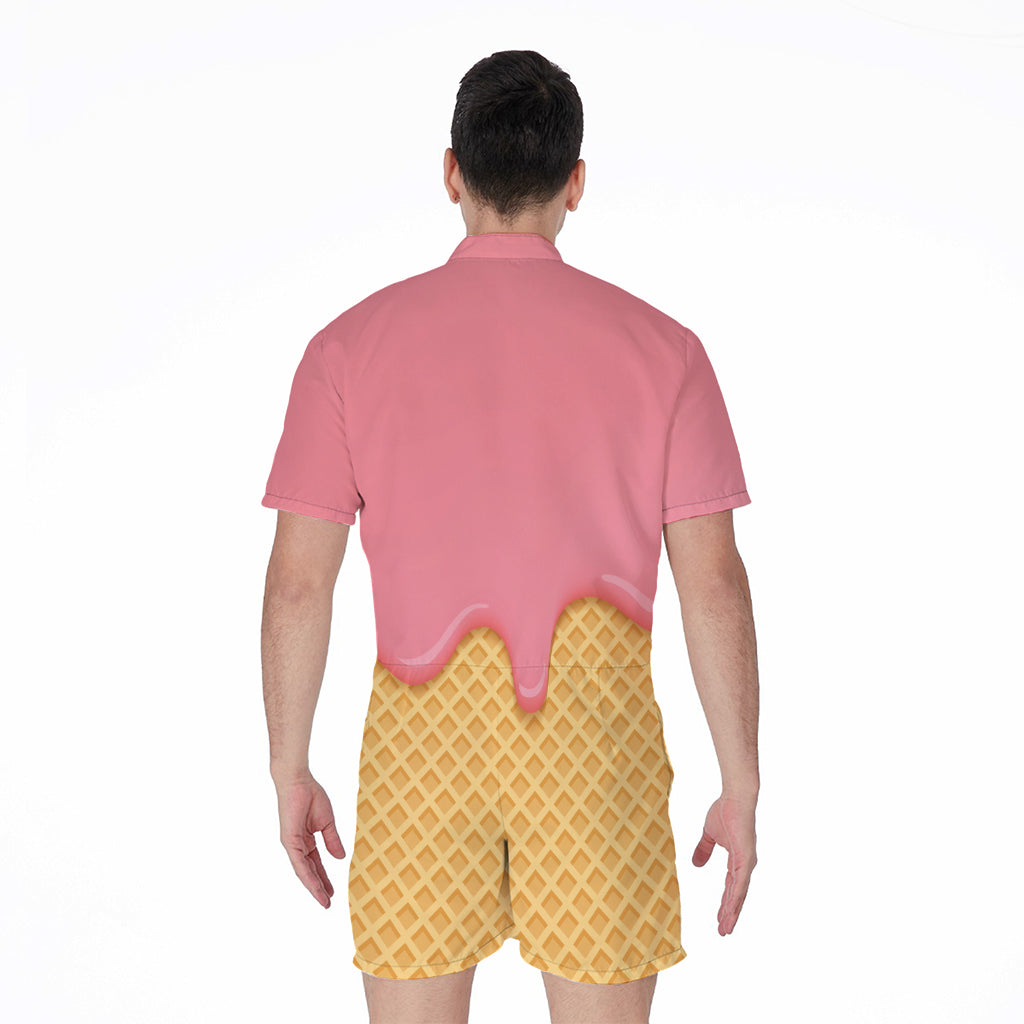 Pink Ice Cream Melted Print Men's Rompers