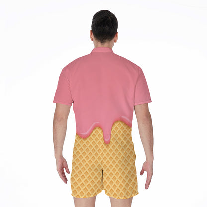 Pink Ice Cream Melted Print Men's Rompers