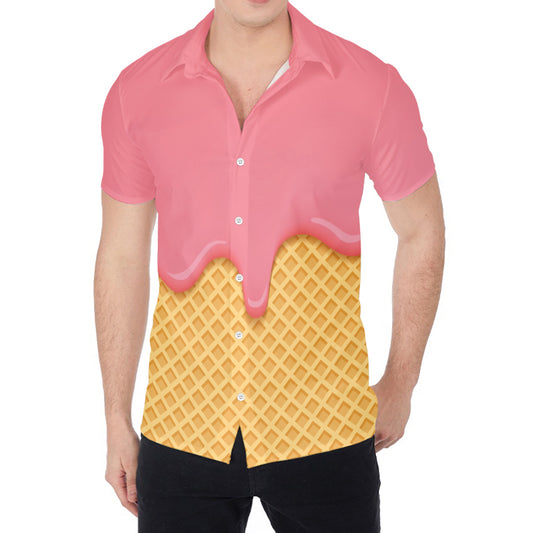 Pink Ice Cream Melted Print Men's Shirt