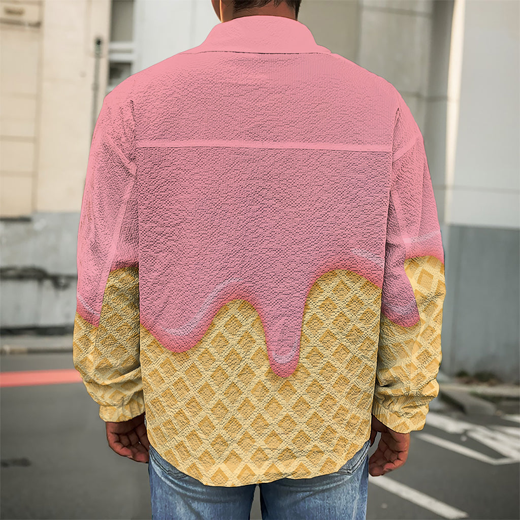 Pink Ice Cream Melted Print Men's Shirt Jacket
