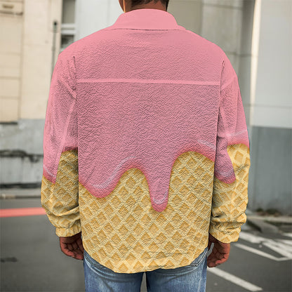 Pink Ice Cream Melted Print Men's Shirt Jacket