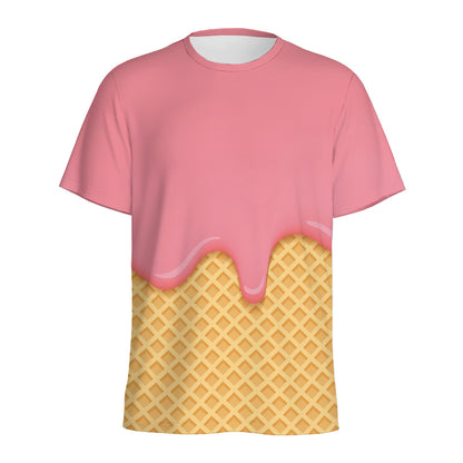Pink Ice Cream Melted Print Men's Sports T-Shirt