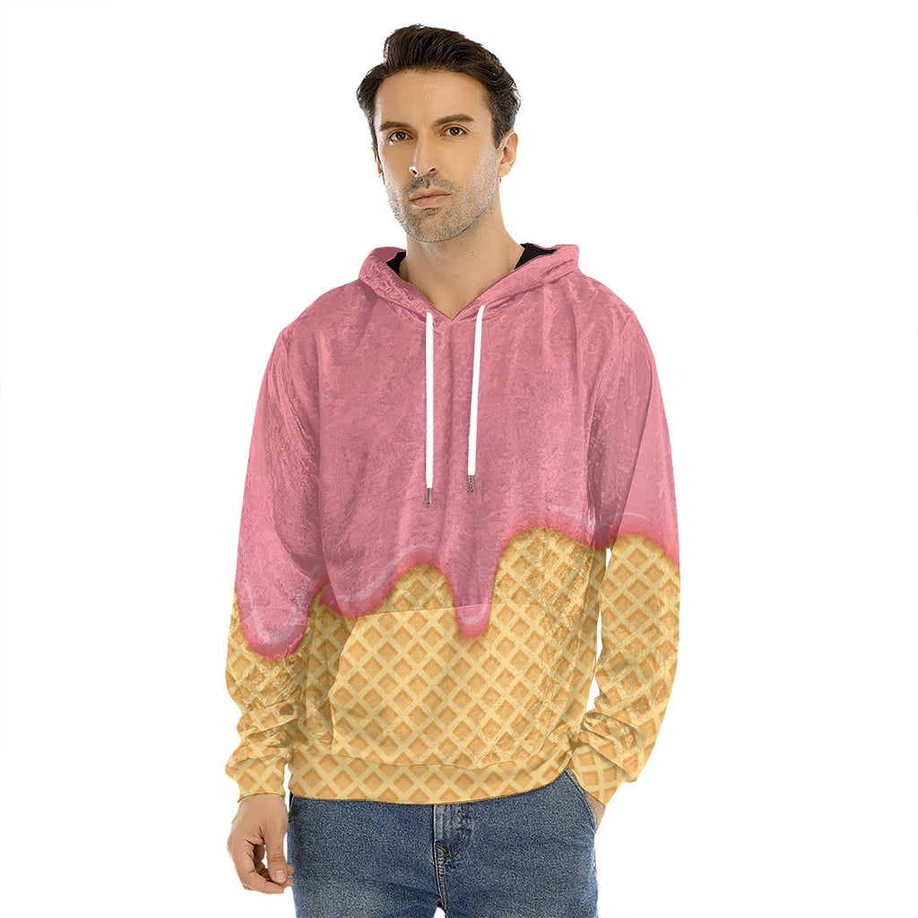 Pink Ice Cream Melted Print Men's Velvet Pullover Hoodie