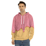Pink Ice Cream Melted Print Men's Velvet Pullover Hoodie