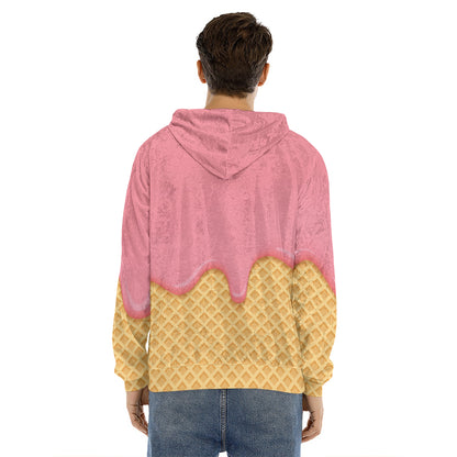 Pink Ice Cream Melted Print Men's Velvet Pullover Hoodie