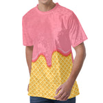 Pink Ice Cream Melted Print Men's Velvet T-Shirt