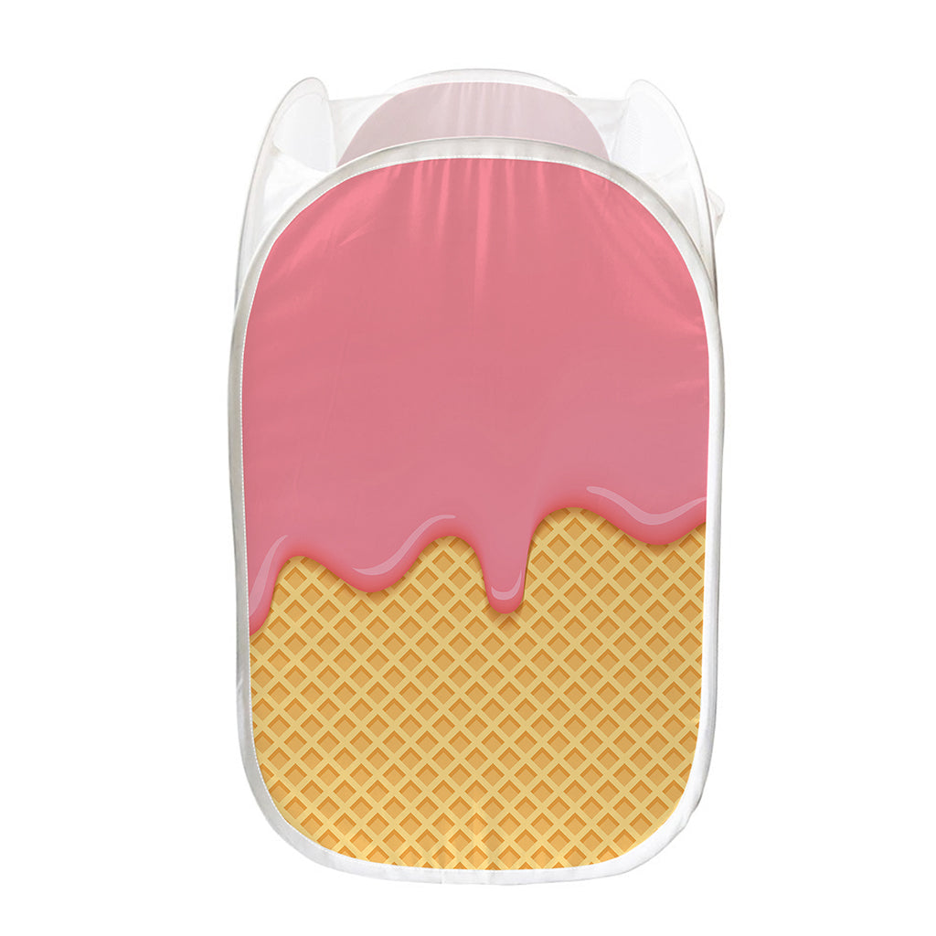 Pink Ice Cream Melted Print Mesh Laundry Hamper