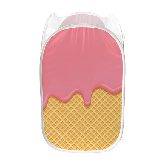 Pink Ice Cream Melted Print Mesh Laundry Hamper