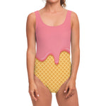 Pink Ice Cream Melted Print One Piece Swimsuit