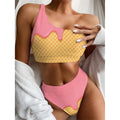 Pink Ice Cream Melted Print One Shoulder Bikini Set