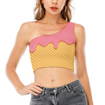 Pink Ice Cream Melted Print One Shoulder Crop Top