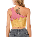 Pink Ice Cream Melted Print One Shoulder Crop Top