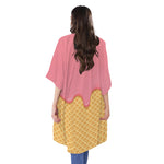Pink Ice Cream Melted Print Open Front Beach Cover Up