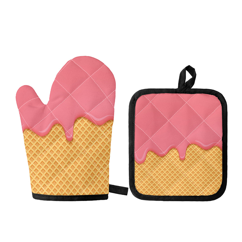 Pink Ice Cream Melted Print Oven Mitt And Pot Holder Set