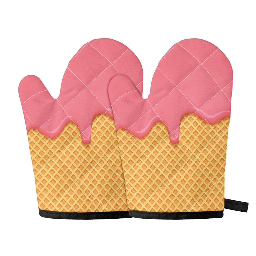 Pink Ice Cream Melted Print Oven Mitts