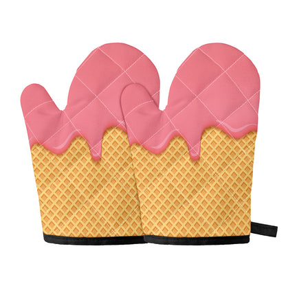 Pink Ice Cream Melted Print Oven Mitts