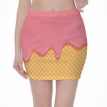 Pink Ice Cream Melted Print Pencil Mini Skirt