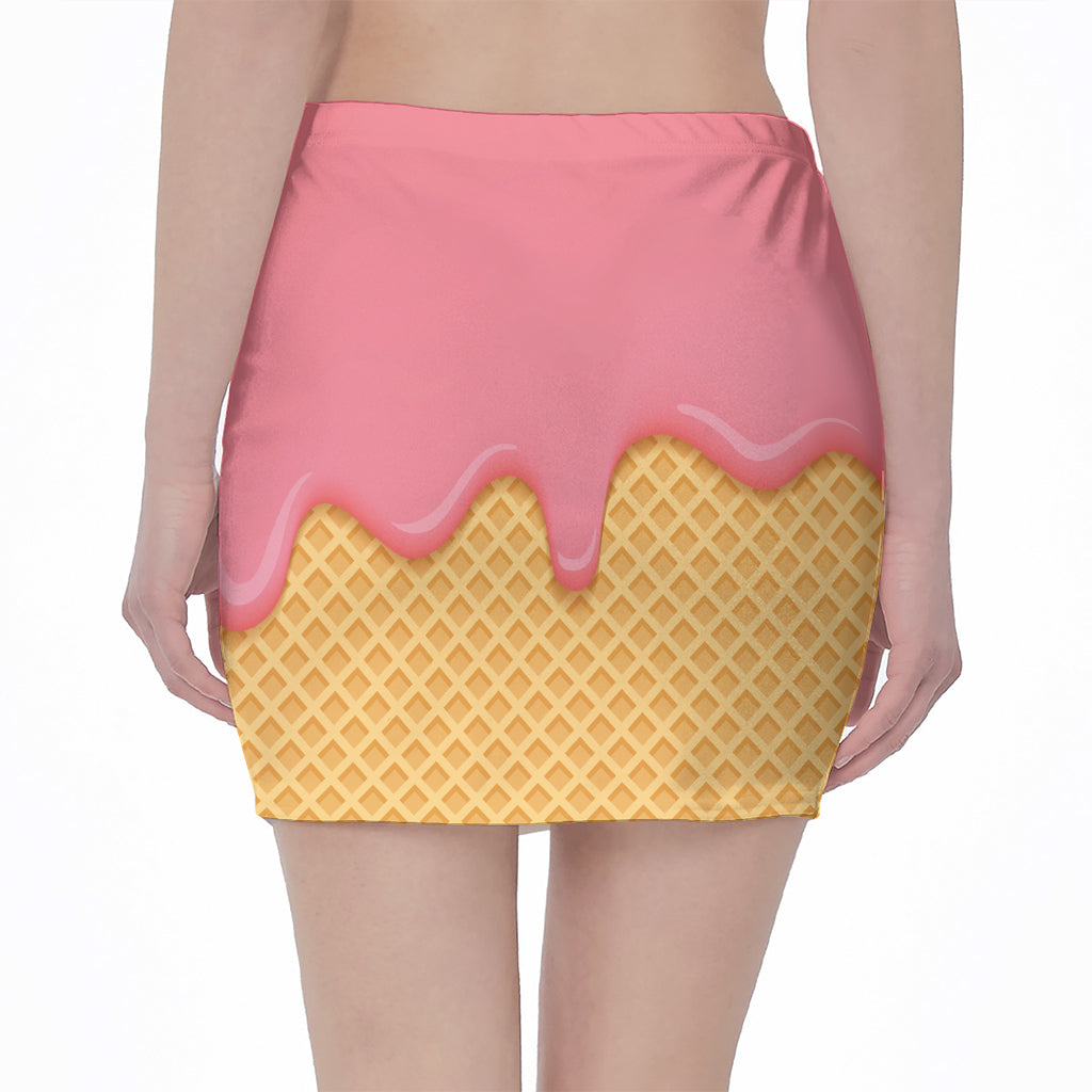 Pink Ice Cream Melted Print Pencil Mini Skirt