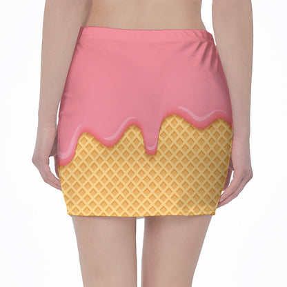 Pink Ice Cream Melted Print Pencil Mini Skirt