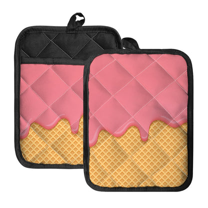 Pink Ice Cream Melted Print Pot Holders With Pocket