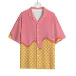 Pink Ice Cream Melted Print Rayon Hawaiian Shirt