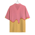 Pink Ice Cream Melted Print Rayon Hawaiian Shirt