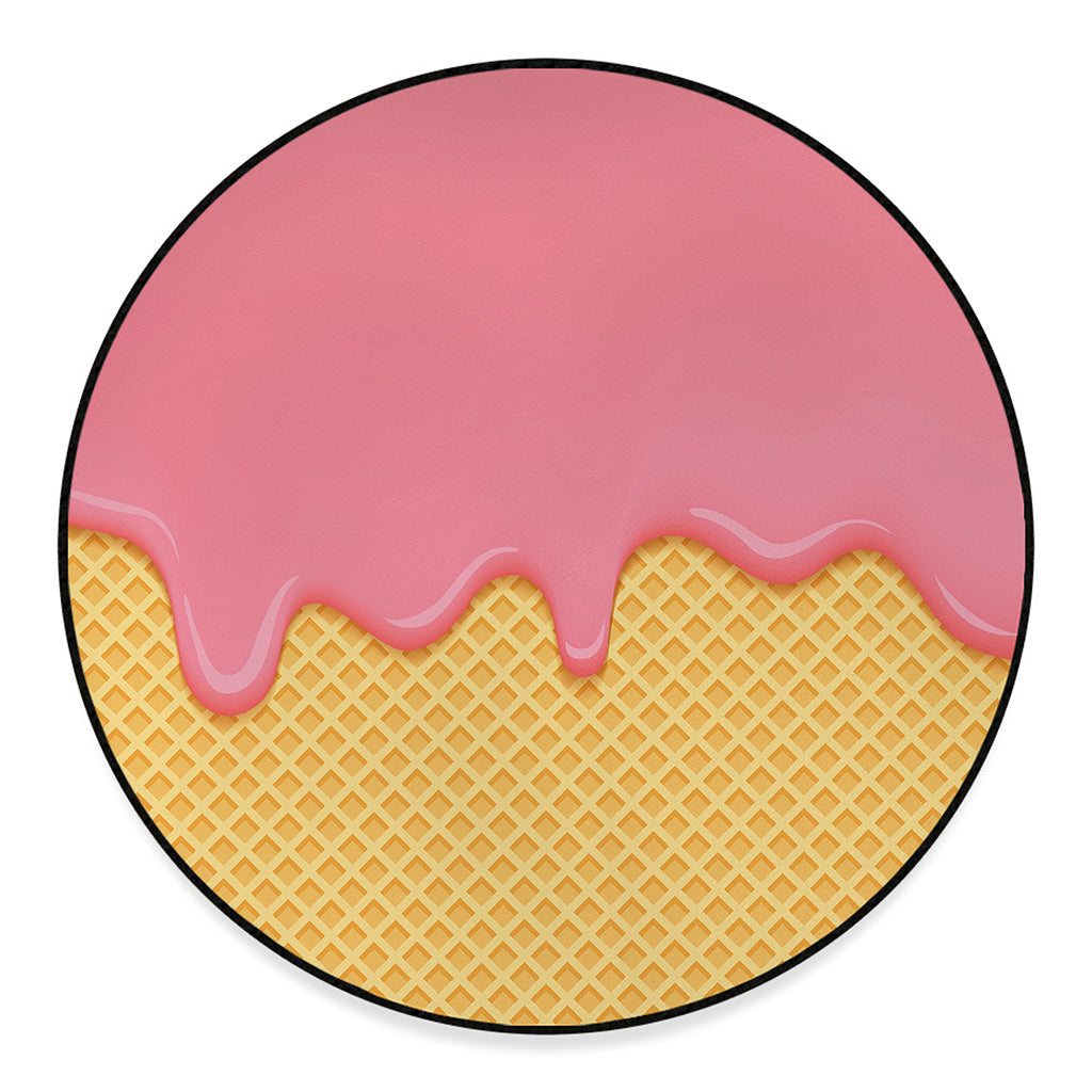 Pink Ice Cream Melted Print Round Floor Mat