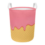 Pink Ice Cream Melted Print Round Laundry Basket